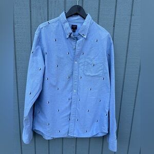 J. Crew Blue Shirt with Embroidered Sailboats